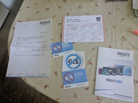 Bedienungsanleitung, Schreiben das Gerät keine Empfangseinheit mehr besitzt, Sticker, GIS Abmeldeformular