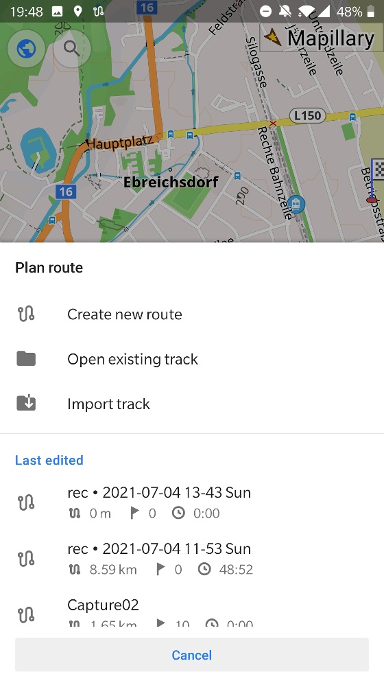 Osmand Importieren des zuvor erstellten Tracks