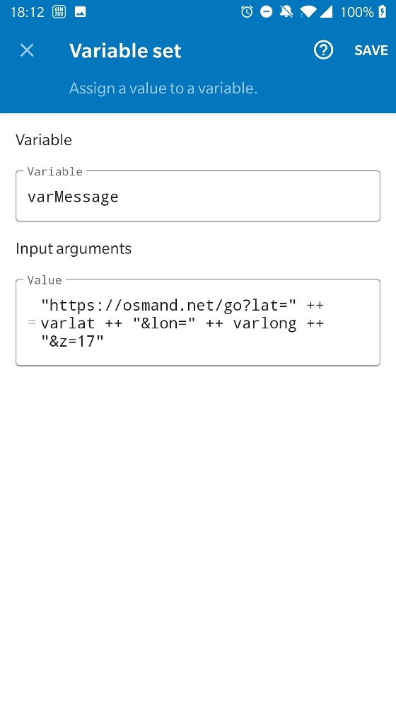 Generierung des SMS Textes mit den Koorindaten als OSMAnd Link