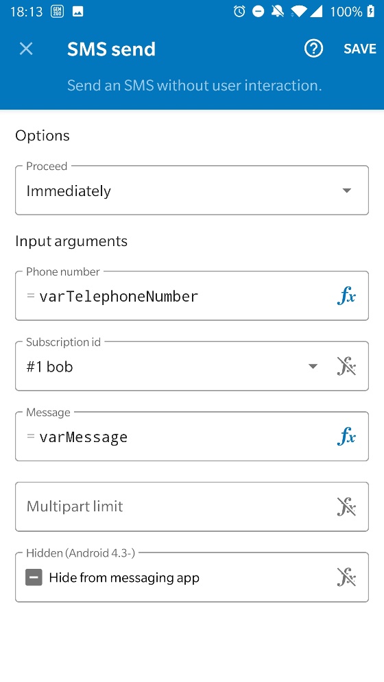 Funktionsblock zum Versenden der SMS mit den OSMAnd-Link