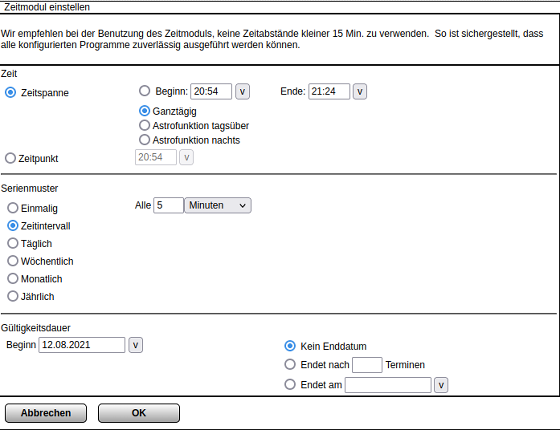 Einstellung des Zeitintervalls