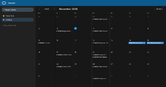 Monatsansicht des Nextcloud-Kalenders mit OSMCal-Terminen